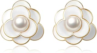 Solid 925 Sterling Silver Simulated Pearl Flower Earrings Studs for Women Teen Girls Flower Stud Earrings Pearls for Wedding