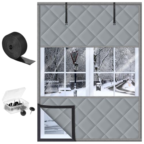 BLOCE Window Insulation Kit for Winter Thermal Window Cover for Winter Thicken Warm Winter Waterproof Attic Insulation Cover (Grey 63 L x 47 W)