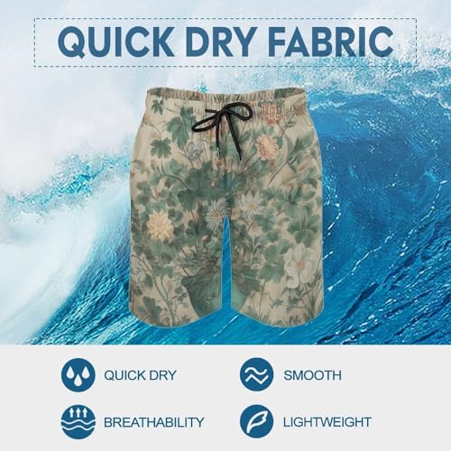 Men's Swim Trunks Quick Dry Board Shorts with Pockets Beach Shorts A Watercolor Flower Painting Bathing Suits for Men3