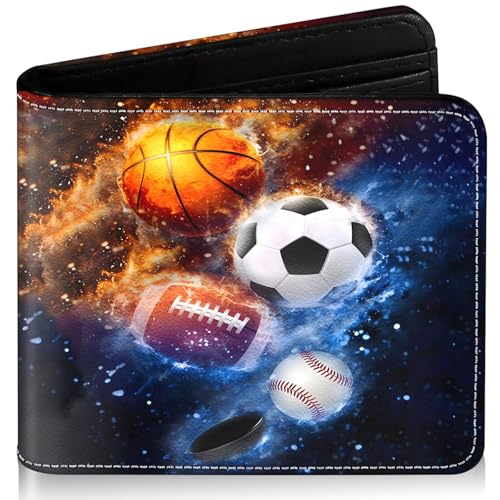 Image of Boys Wallet for Kids, Cool Kids Wallet for Boys Ages 8-10 9-12 11-15, Funny Balls Leather Bifold Rfid Blocking, Coin Pocket Id Window for Teen Men Youth Guys Birthday Christmas Gifts
