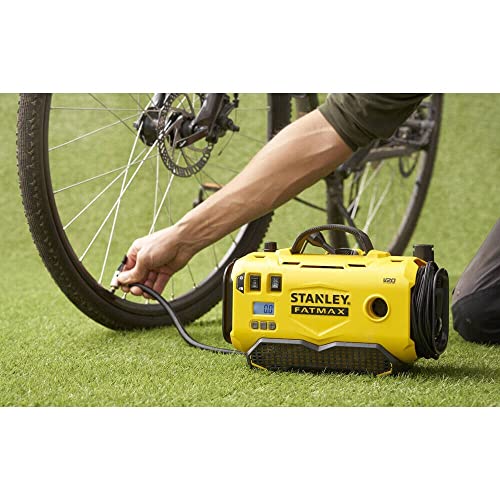 Inflador de Aire V20 Li-Ion 18V, 3 fuentes de alimentación (CA para 230V y CC para 12V/18V).