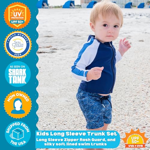 Image of SwimZip Boys' Long Sleeve Rash Guard & Swim Shorts Set - UPF 50+ Sun Protection