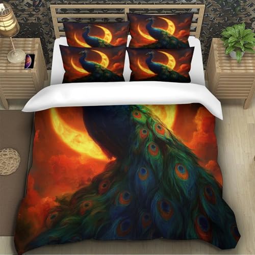 Housse de couette fermeture éclair 140x200 microfibre anti-plis imprimé paon 3D - 5