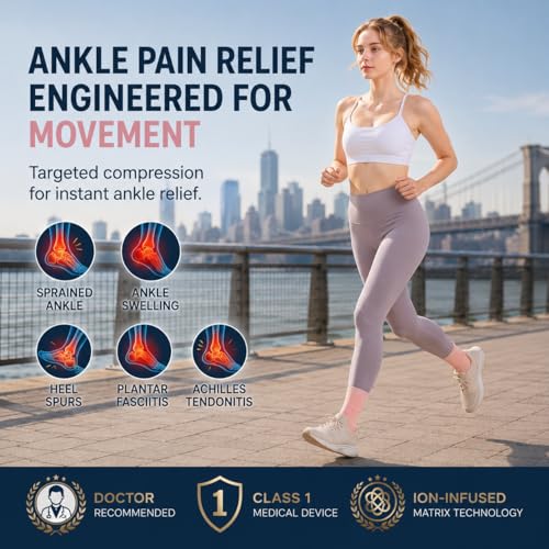 Image of ABIRAM Ankle Brace for Men & Women - Adjustable Compression Sleeve with Wrap, Stability Support & Relief for Sprained Ankle, Plantar Fasciitis & Achilles Tendonitis - Breathable Running & Sports Gear