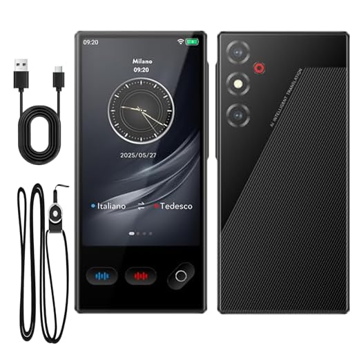 VXVMN Traduttore Vocale Istantaneo Multilingue, Traduttore Simultaneo Vocale per 148 Lingue Online e 19 Offline, Traduzione di Foto Supporta WiFi/Bluetooth con Batteria da 1500 mAh, Italiano Offline