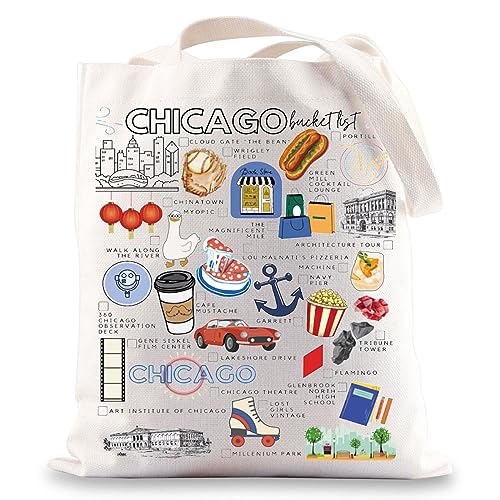 BWWKTOP Bolsa de lona Chicago Michigan Presentes de viagem Chicago Sacolas de supermercado reutilizáveis Chicago Lembranças Presentes, Lista de Chicago, Large