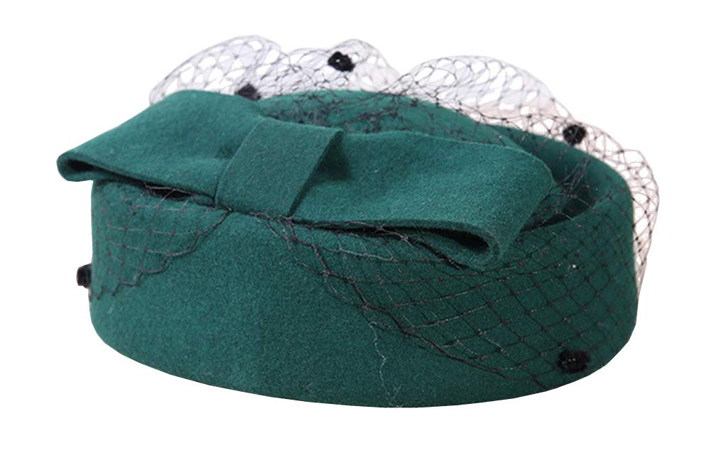 ShelikyPillbox Hat Fascinator Beret Wedding Party Top Hat Church Wool Hat for Women