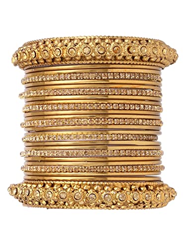 Efulgenz Boho Vintage Antique Gypsy Tribal Indian Oxidized Gold Plated Crystal Bracelets Bangle Set Jewelry (Lct, 2.25) #TOP6