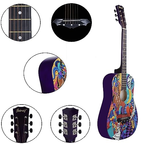Image of Juarez Acoustic Guitar, 38 Inch Cutaway JRZ38C /PP - Retro Hippie Funky Design, Complete Set with Bag