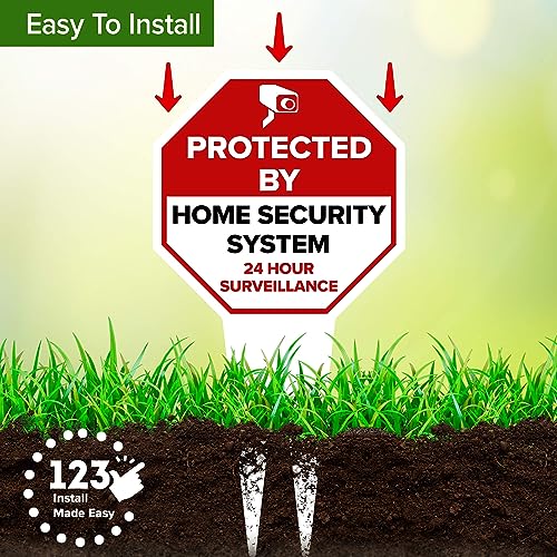 Image of Protected by Home Security System Sign, 7x13, Heavy Duty Integrated Ground Stakes, Indoor /Outdoor Use, Rust Free Aluminum Composite, Made in USA by My Sign center