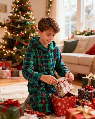 Boys Fleece Robe, Hooded Toddler Soft Fuzzy Bathrobe for Kids 2-16 Years3