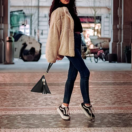 Image of Women Synthetic Leather Clutch Wallet Triangle Wristlet Purse with Wrist Strap