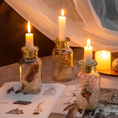 Glass Taper Candle Holders Set Of 3,Crystal Candlestick Holders With Dried Flower Bottle,Vintage Candlestick Holders Stand For Home Decor,Dining Room,Table Centerpieces #TOP4