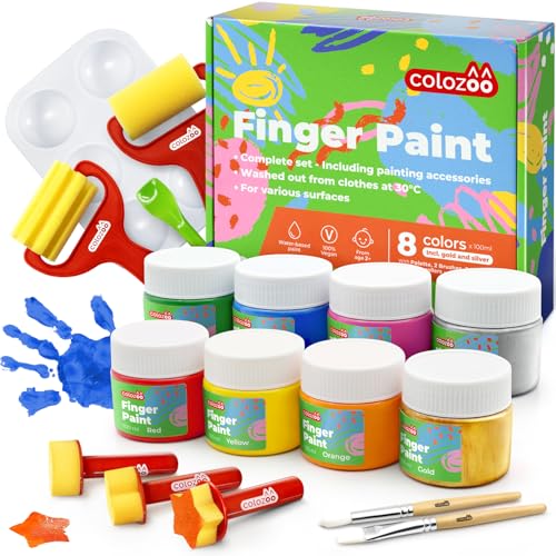 colozoo Kit Peinture Enfant 3 ans Inc. Accessoires | Lavable Peinture Bebe Non Toxique 8x100ml...