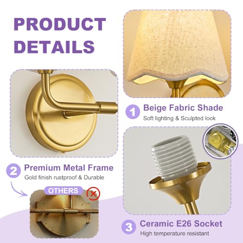 Image of Bathroom Vanity Lights 14 inch Dimmable Gold Vanity Lighting 2-Light