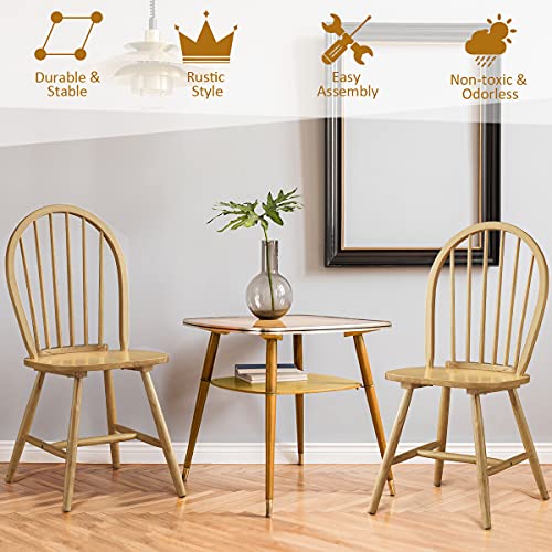 Image of COSTWAY Windsor Dining Chairs Set of 2, Mid-Century Modern Wood Chairs w /Spindle Back & Reinforced H-Shaped Legs, Farmhouse Armless Kitchen Chair for Living Dining Room, Restaurant (Natural)