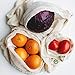 Reusable Organic Cotton Mesh Produce Bags - 100% Cotton, Durable, Double Stitched, Washable with Tare Weight & Drawstring - Mesh Bags for Grocery Shopping, Vegetables & Fruits | 6 Sizes (2L, 2M, 2S)