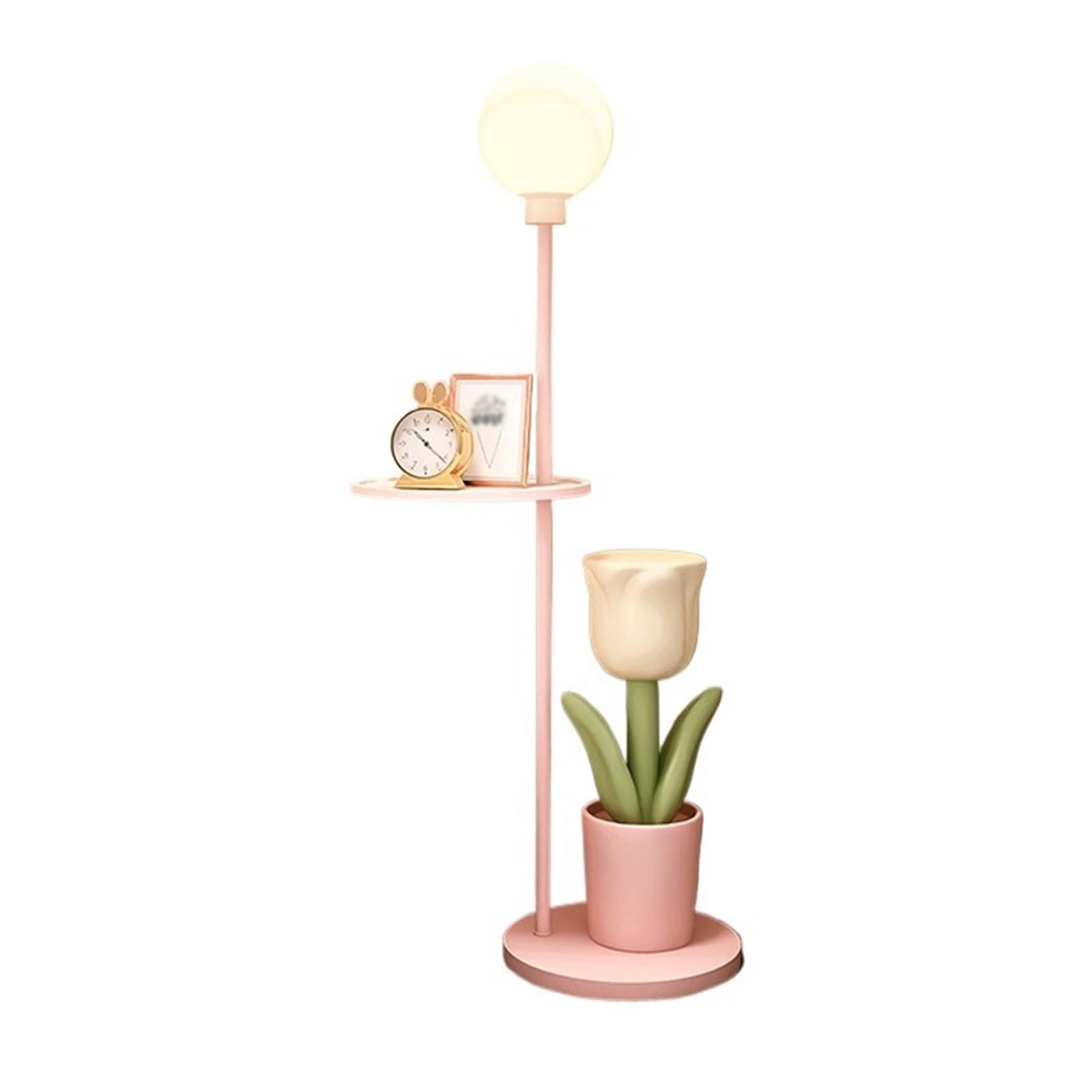 Z4T8M2K6G5 Tall Standing Lamp Table & Lamp Combo, Bedside Reading, Modern End with Floor for Living Room, Den, Office, Bedroom(Pink)