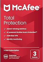 McAfee Total Protection 2024 | 3 Device | Cybersecurity Software Includes Antivirus, Secure VPN, Password Manager, Dark We...