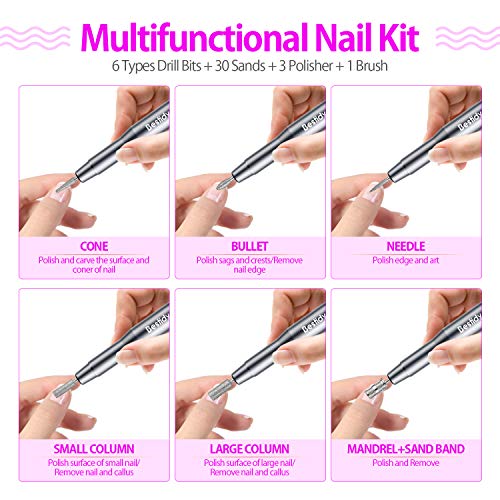Bestidy Best Gift Electric Nail Drill Kit, Usb Manicure Pen Sander Polisher With 6 Pieces Changeable Drills And Sand Bands For Exfoliating, Polishing, Nail Removing, Acrylic Nail Tools (B-Black) #TOP5