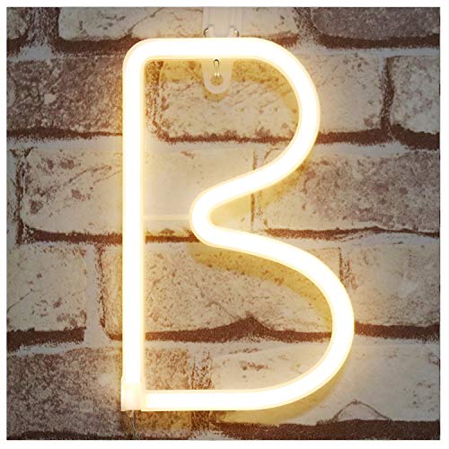 Neon Letter Sign Night Lights LED Alphabet Neon Art Lights Wall Decor Light up Words for Wedding Birthday Party Christmas Home Bar Decoration B