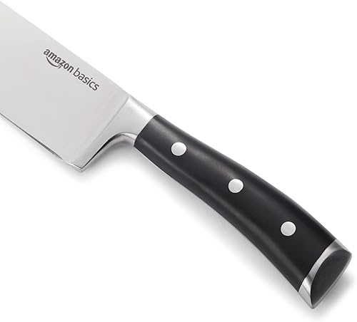 Miniatura 4 de Amazon Basics Cuchillo de chef clásico de acero inoxidable de 8 pulgadas con espiga completa y tres remaches, plateado