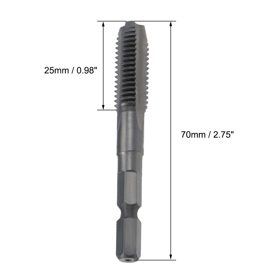uxcell Metric Machine Tap M10 Thread 1.5 Pitch H2 3 Flutes Hex Shank High Speed Steel