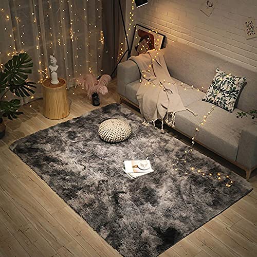 Image of A R Creations Anti Slip Fluffy Fur Plain Area Rug Made with Polyester and Microfiber for Home Office Kitchen Living Room Bedroom and DiningHall (5x7 Feet, Grey