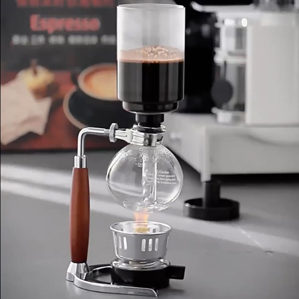 Cafetera de sifón rústico con mango de madera de 5 tazas