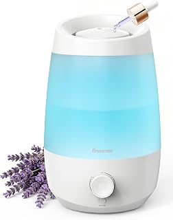 BREEZOME 2.5L Top Fill Ultrasonic Humidifier for Bedroom - 250ml/h Mist, 25H Runtime, 25dB Quiet, 7 Color LED, Essential Oil Diffuser, White
