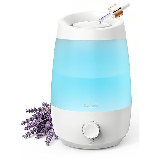BREEZOME 2.5L Top Fill Humidifiers for Bedroom, 250ml/h Mist Output, 25hrs Humidifiers for Home, 7 Adjustable LED, Essential Oil Diffuser, 25dB Ultrasonic Humidifier for Baby and Indoor Plants, White