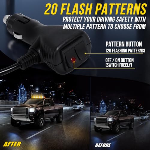 LRTER 34inch 166 LED Emergency Rooftop Strobe Lights Bar Flashing Safety Traffic Advisor Warning Hazard Snow Plow Light W/Magnet Base for Work Trucks Vehicles Construction Tow Pickup Amber White - Thumbnail 6