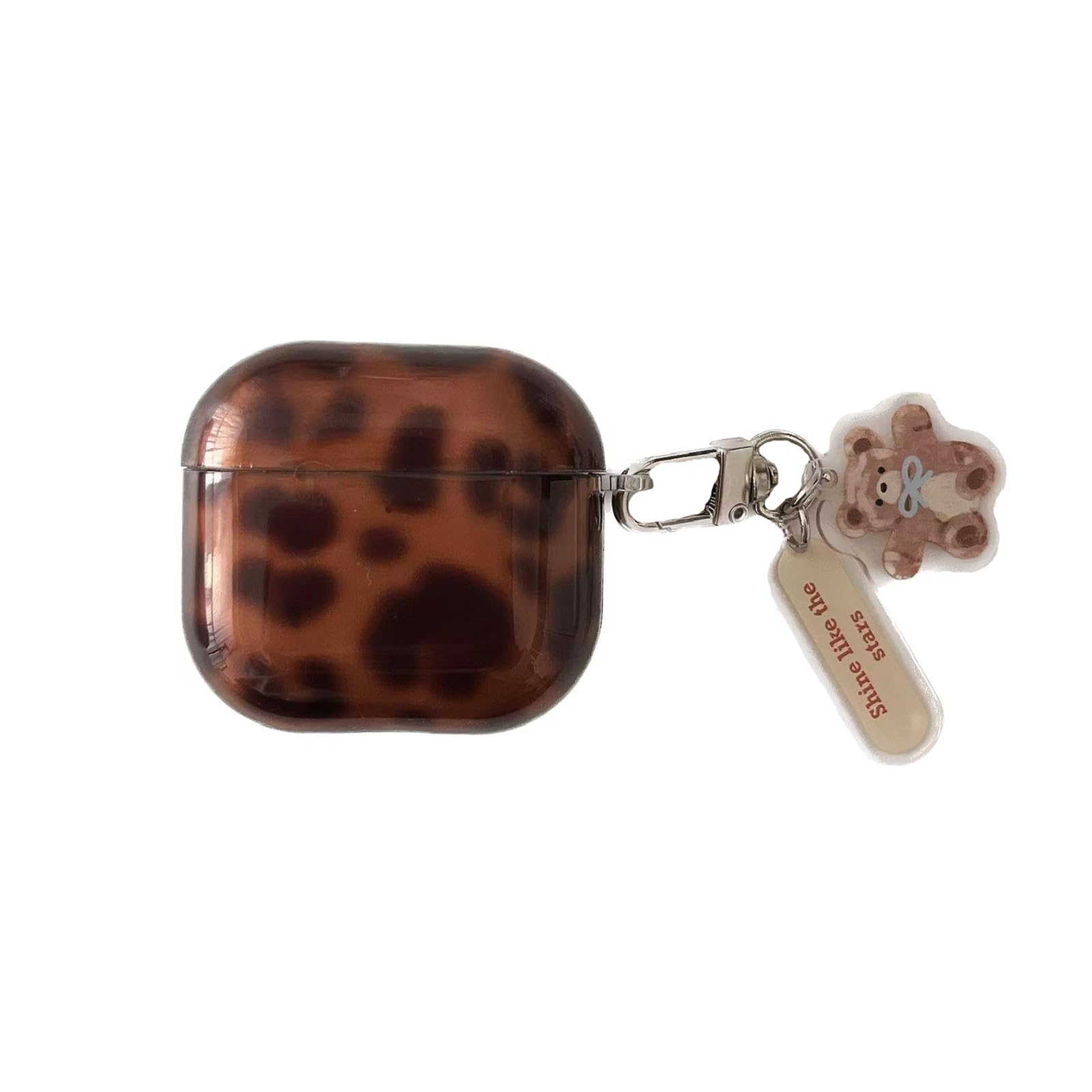 aaknhen Tortoiseshell Case for AirPods 4th Generation 2024 Cute Leopard Cheetah Print Protective Case with Cartoon Keychain for Girls Women Brown Tort