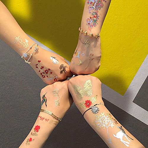 Cuteliili Metallic Temporary Tattoo 260+,24 Sheets Gold Silver Fake Tattoos For Women Teen Girls,Flash Jewelry Tattoos,Gold Boho Tattoos Waterproof And Long Lasting Chriatmas Gift #TOP5