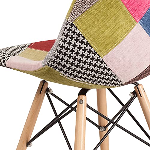 Emma + Oliver Milan Patchwork Fabric Chair With Wooden Legs #TOP4