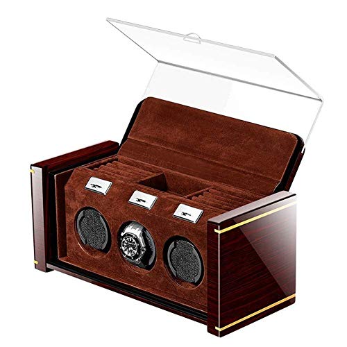 JHSHENGSHI Remontoir de Montre Boîte 3 + 0 Remontoir de Montre en Bois Automatique Enrouleurs de Rotation Deluxe Étui de Rangement Silencieux 2 Cadeau PowerHoliday Cover