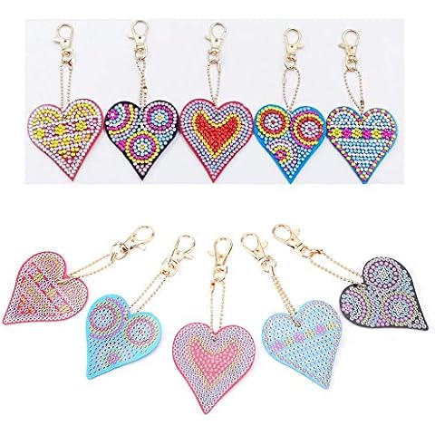 Nannday 【𝐄𝐚𝐬𝐭𝐞𝐫 𝐏𝐫𝐨𝐦𝐨𝐭𝐢𝐨𝐧】 Diamond Painting, DIY 5D Diamond Painting Kits for Adults Kids Heart Shaped Key Chain DIY Decoration Resin Drill Diamond Painting Keyring Gift Home Decor Cover