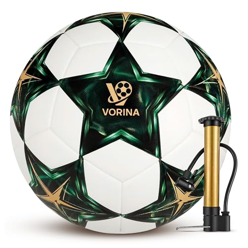 VORINA Soccer Ball Size 5 – Official Match & Training Ball, Waterproof Thermal Bonded PU Leather, Butyl Bladder, Kids Youth Adults, Indoor Outdoor, Includes Pump Needle & Mesh Bag