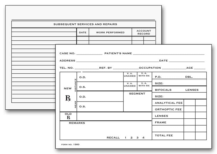 5Forms Optometry Record Card Two-Sided 4 x 6
