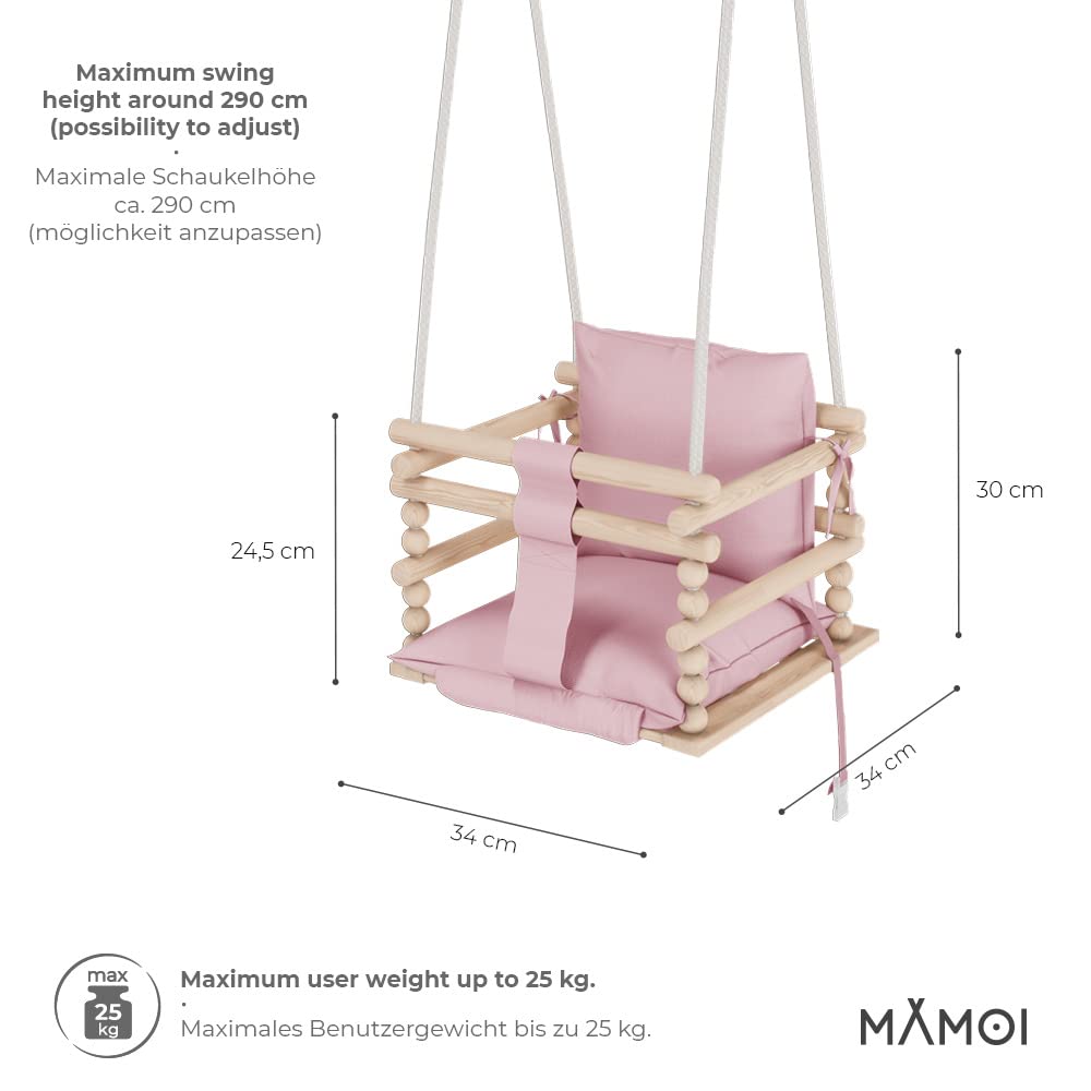 MAMOI® Babyschaukel, Schaukel Indoor und Outdoor, Holzschaukel für Baby und Kinder, Kinderschaukel, Schaukeln aus Holz, Kleinkinderschaukel für kinderzimmer und türrahmen, 3 in 5