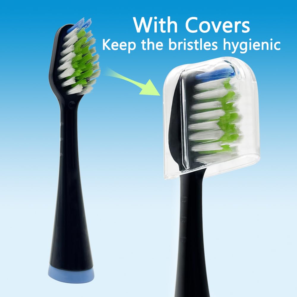 Cabezales de repuesto para cepillo de dientes Waterpik Complete Care 5.0/9.0, paquete de 4 | Negro, con tapas, compatible con Waterpik Complete Care 5.0(WP-862, WP-872, WP-877, WP-882, WP-892) y 9.0 (CC-01CD012-2)