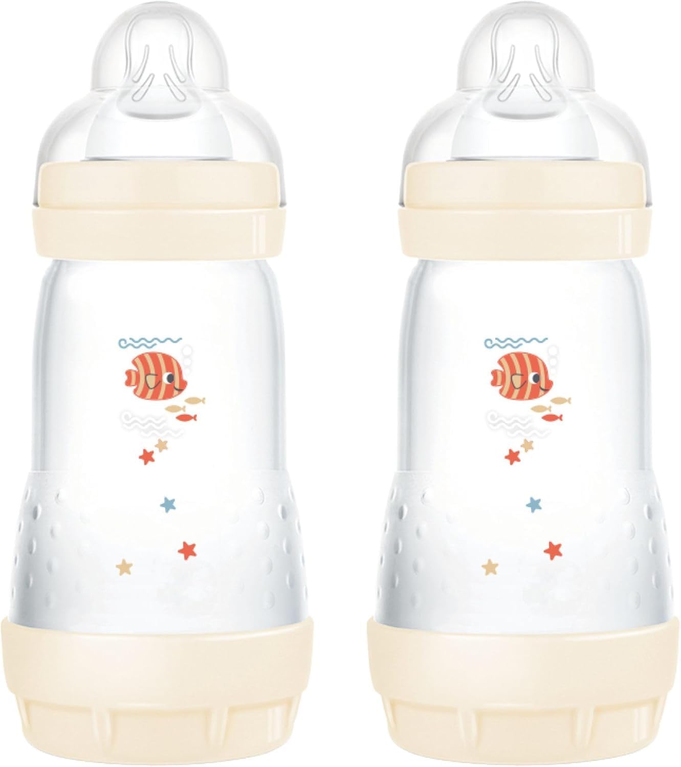 MAM Biberon Easy Start 260 ml (Set da 2), Kit da 2 biberon anticolica per allattamento misto, Riduce le bolle d'aria e il rischio di coliche, Accessori neonati 2+ mesi con tettarella misura 2, Neutro