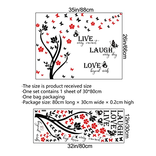 Buiory Removable 3D Black Flower Vine And Butterfly Wall Decal Diy Lettering Live Love Laugh Wall Sticker Red Butterflies Peel And Stick Wall Decor For Kids Bedroom Living Room Baby Nursery Classroom Playroom Decoration #TOP1