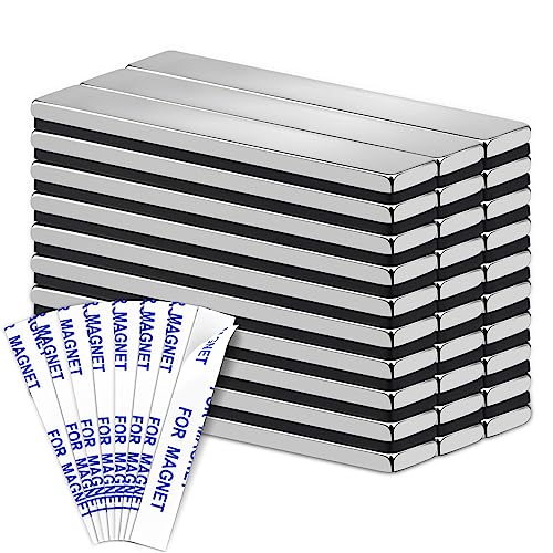 Image of MIKEDE Strong Neodymium Magnets Rectangular Magnetic Small Powerful Rare Earth Magnet for Crafts Refrigerator Office Classroom Kitchen 60x10x3 mm Silver 30 Pack