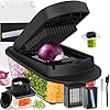 12 Blade All-in-1 Vegetable Chopper Mandoline Slicer with Container, Spiralizer with Containers, Food Chopper, Onion Chopper, Veggie Cutter for Salad, Kitchen Gadgets Accessories Essentials, Black
