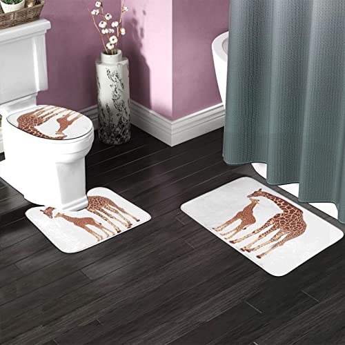 DIRYKILP Badematte + Konturmatte + Toilettendeckelbezug, Giraffe Expressing Love 3 Stück Badematte Set, mit rutschfester Klebeunterseite – Bild 4