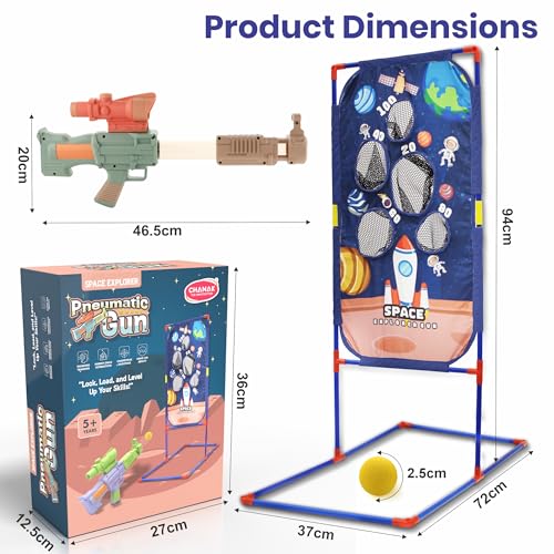 Image of Aditi Toys Space Explorer Pack of 2 Pneumatic Guns with Net Stand, 48 Foam Balls, Indoor /Outdoor Safe Play for Kids 5+, BIS Approved (Brown)