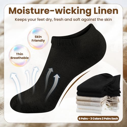 Image of Mepase 6 Pairs Flax Linen Ankle Socks for Women Men 88% Organic Thin Breathable Mesh Low Cut Quick Dry Moisture Wicking Socks