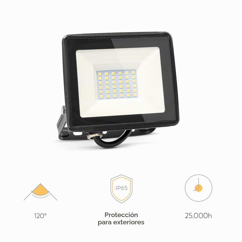 Garza - PACK 4 Focos de exterior LED, 30W, 2830 lumenes, Luz fría 6500K, Proyector LED Impermeable (IP65) para Casa, Jardín, Garaje, Patio