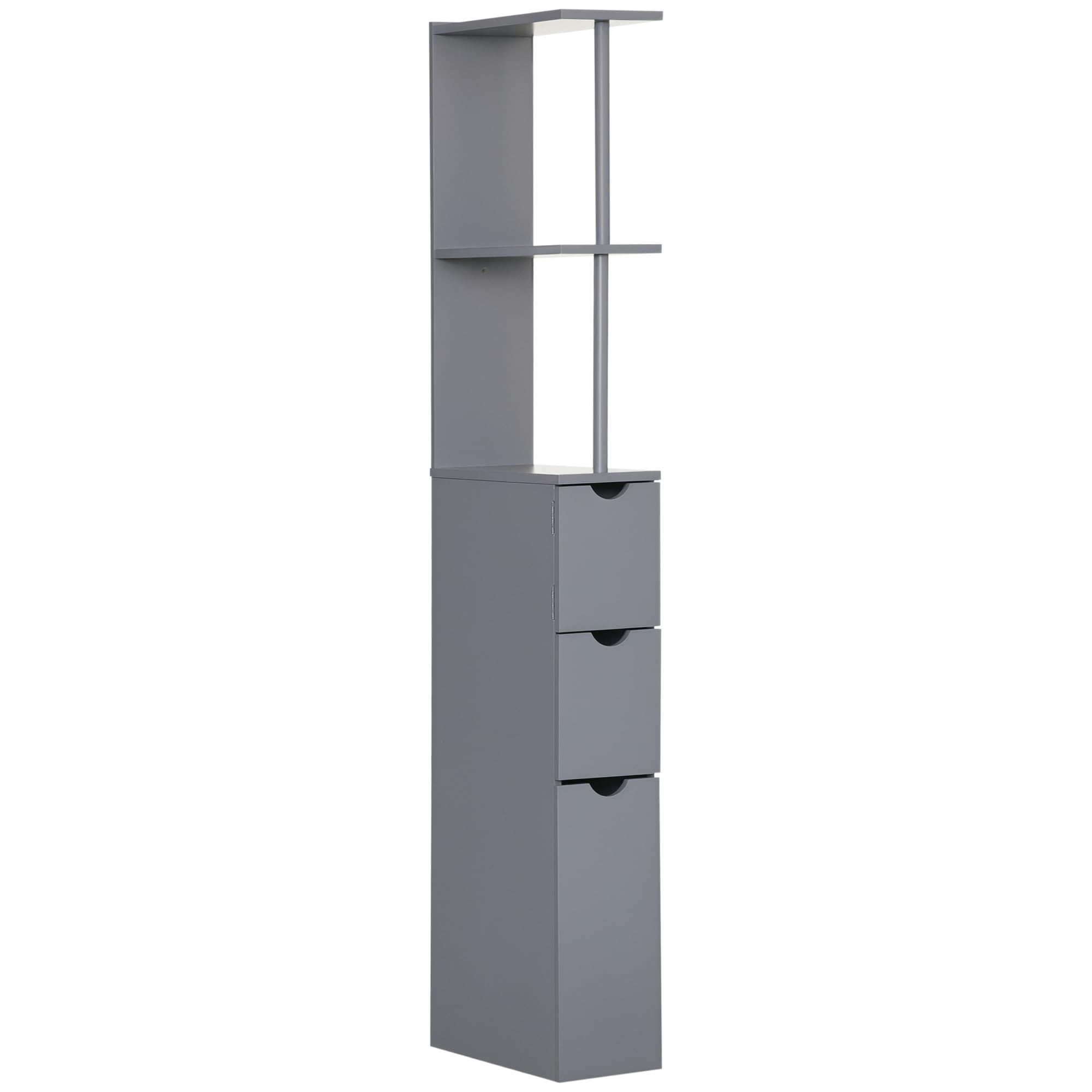 HOMCOM Tall Bathroom Cabinet, Freestanding Slim Bathroom Storage Cabinet with 2-Tier Open Shelf and 2 Drawers for Small Space, Narrow Cupboard Storage Unit, Grey